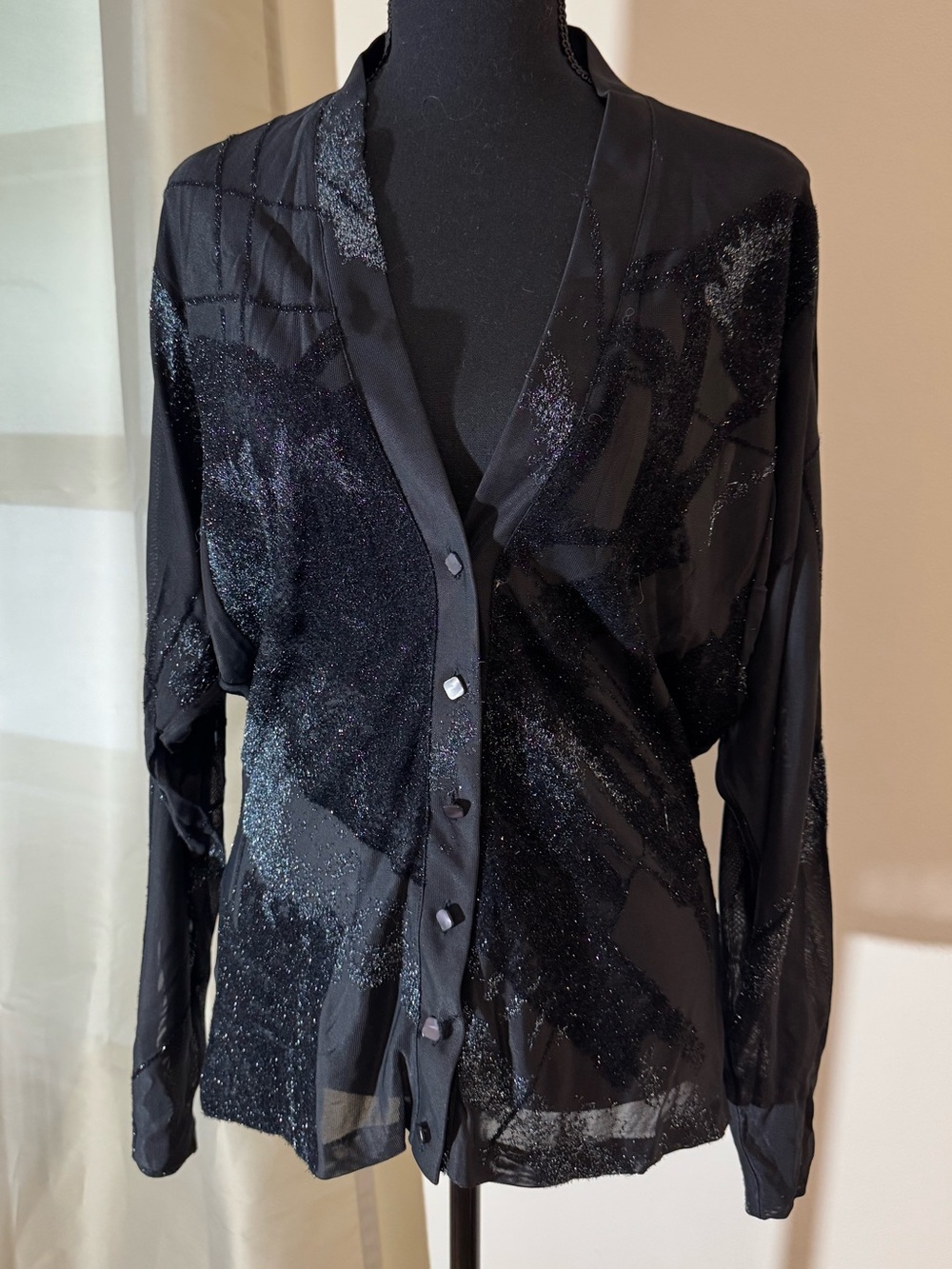 La Perla Black Sheer Sparkle Button-Up Blouse